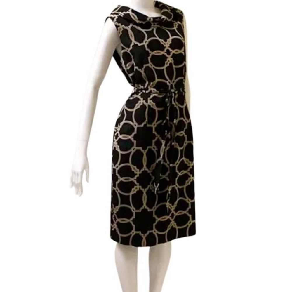 Talbots Cowl Neck Silk Blend Dress in Black/Tan Women’s 6